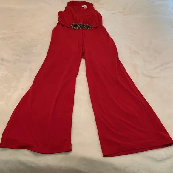 Beige by eci Pants Jumpsuits Beige By Eci Red Bedazzled